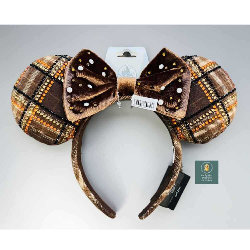 Disney BaubleBar Minnie Mouse Plaid Fall Brown Ears Headband NWT
